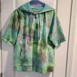 Green tea floral short-sleeved jacket - XXL